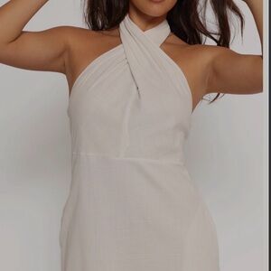 Cross-Neck Halter Cream Women's Dress